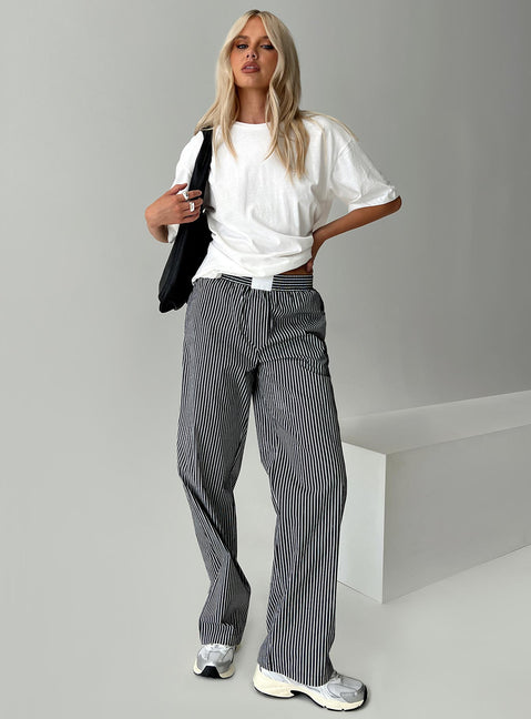 front view of model wearing Princess Polly Cobain Pants Onyx Stripe Pants 