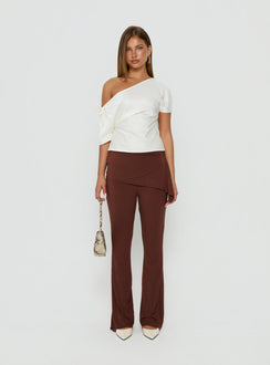 Introducing the Masimo Layered Pants Chocolate in womens regular pants with high-rise and wide-leg silhouette front view of model wearing Princess Polly