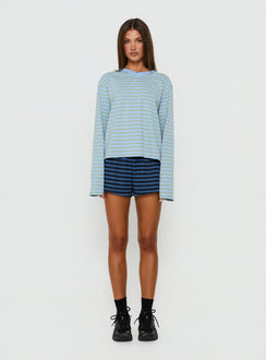 Viollette V Neck Long Sleeve Top Blue Stripe