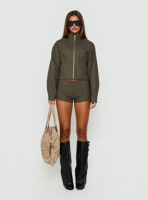 Avorie High Neck Cinched Jacket Khaki