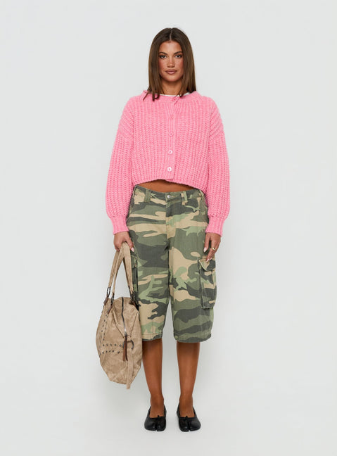 Elowynne Button Up Knit Cardigan Pink