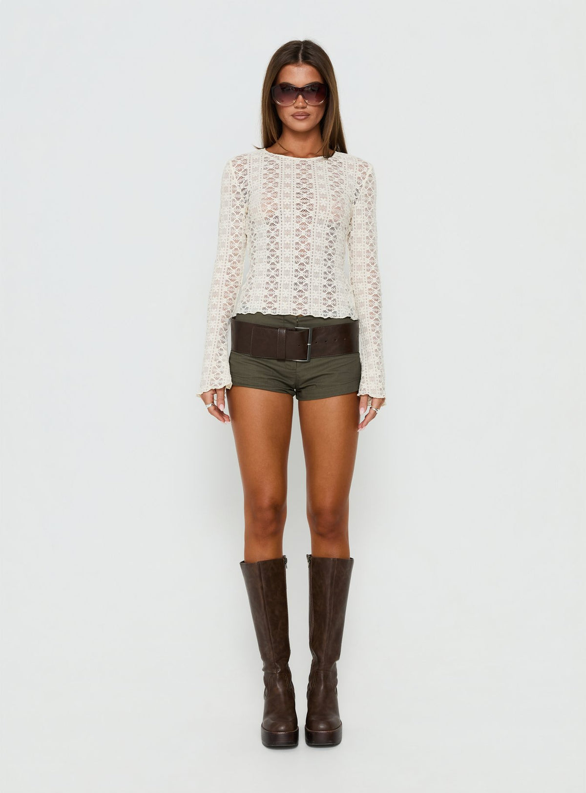 Dalenna Lace Long Sleeve Top Cream