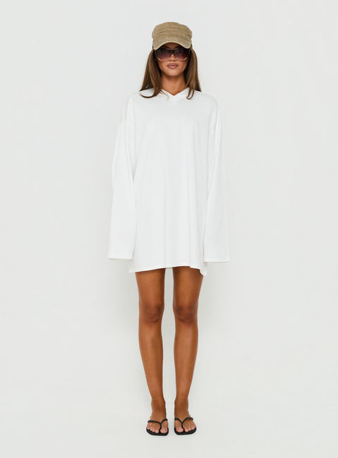 Settle Down Long Sleeve V Neck Mini Dress White