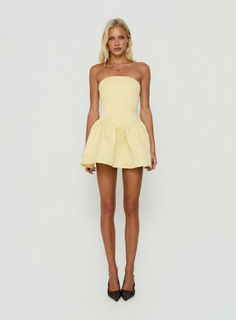 Soft Bloom Drop Waist Strapless Mini Dress Yellow