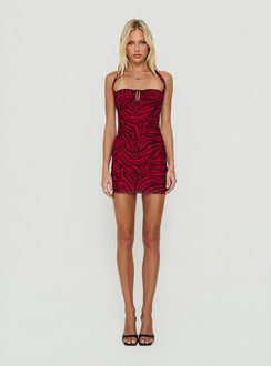 Cielo Mesh Halter Mini Dress Red Zebra