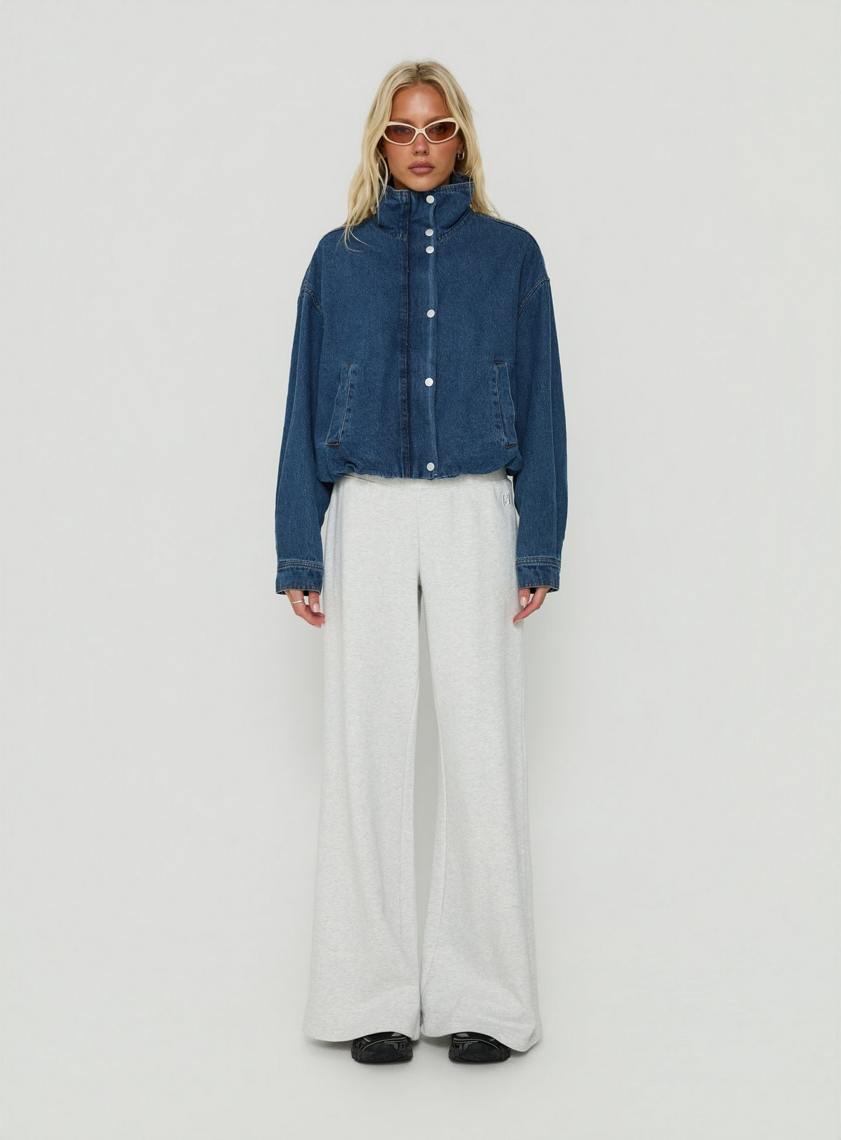 Soja Denim Funnel Neck Jacket Mid Blue Wash