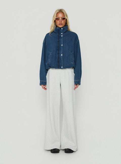 Soja Denim Funnel Neck Jacket Mid Blue Wash