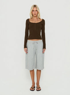 Keslie Long Sleeve Henley Top Espresso