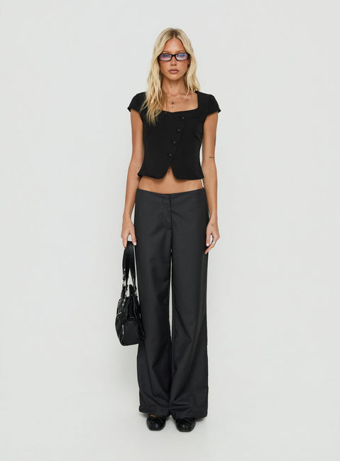 Charlissa Asymmetrical Button Top Black