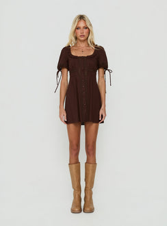 Indianah Pleat Lace Panel Mini Dress Chocolate