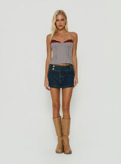 Baby Steps Spliced Bust Detail Cami Top Brown Gingham