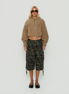 Mastery Faux Suede Bomber Jacket Taupe