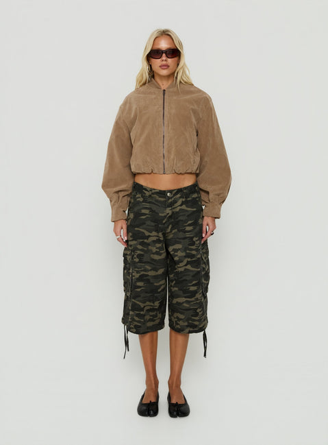 Mastery Faux Suede Bomber Jacket Taupe