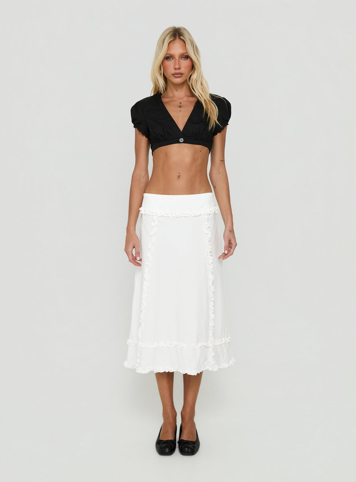 Sannah Ruffle Midi Skirt White
