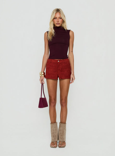 Dreamful Low Rise Faux Suede Mini Shorts Deep Red