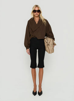 Adelaiide Cropped Wrap Trench Jacket Chocolate
