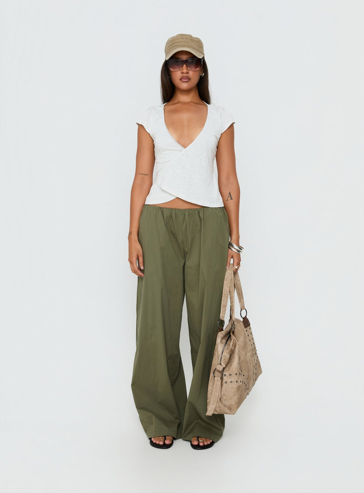 Lunea Concealed Waistband Pants Khaki Petite