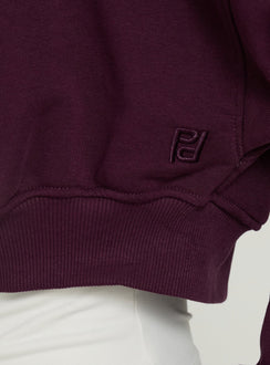 Crafted from plum fleece, the Lanna Zip Through Cropped Hoodie is a short womens jumper with oversized fit and hood detail, product Princess Polly