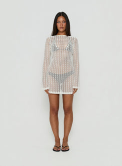 Lisella Long Sleeve Crochet Mini Dress Cream