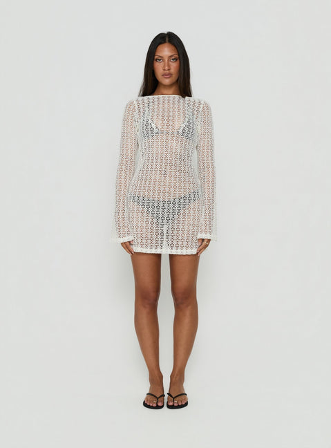 Lisella Long Sleeve Crochet Mini Dress Cream