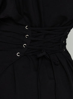Enzia Raglan Lace Up Mini Dress Black
