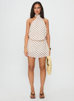 Natalea High Neck Romper Cream / Brown Polka