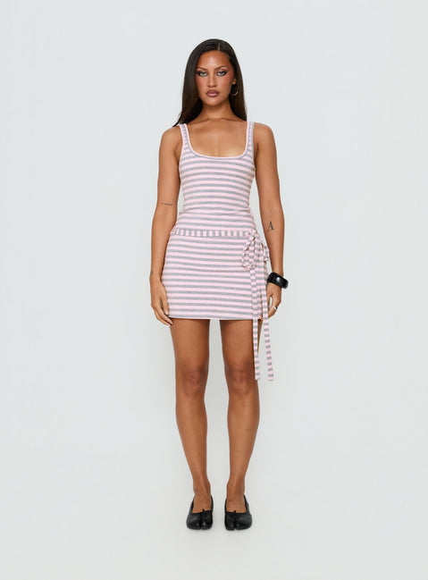 Favourite Daughter Tie Detail Mini Dress Pink / Grey Stripe