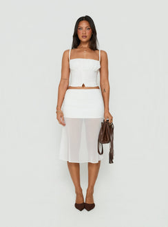 Discover the Camy Sheer Panelled Midi Skirt White womens-skirts in midi length detail Princess Polly