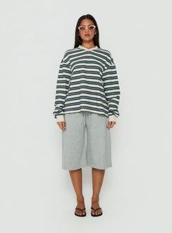 Designed with the Opollo V Neck Jumper in Blue Multi Stripe womens-jumpers featuring oversized fit and long sleeves on-body view of model wearing Princess Polly