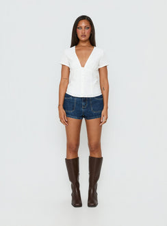 Small Fortune Lace Trim Short Sleeve Blouse Top White