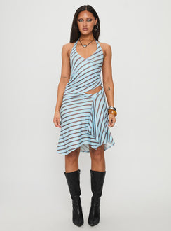  front view of model wearing Princess Polly Esmeray Midi Skirt Blue Stripe 