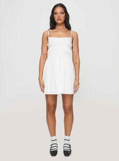 front view of model wearing Princess Polly Jacksonne Mini Dress White Scoop Neck 