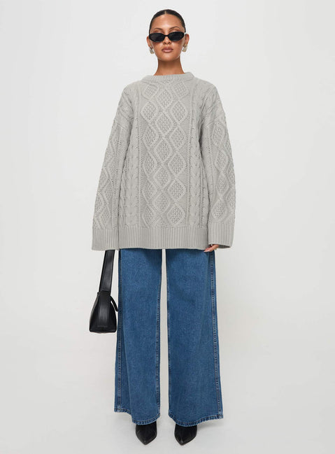 front view of model wearing Princess Polly Gigi Knit Sweater Cloud Long 