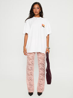 front view of model wearing Princess Polly Matchbox Collection Graphic Top White / Multi Half Sleeves Crew Neck 