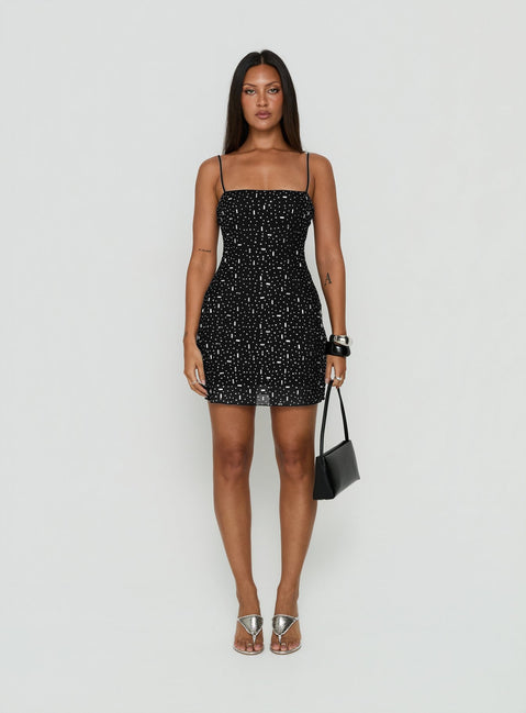 Anestassia Embellished Mini Dress Black