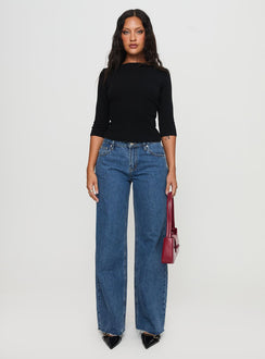 front view of model wearing Princess Polly Darla Low Rise Straight Jean Mid Wash Mid Rise 