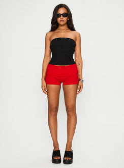 front view of model wearing Princess Polly Baseline Strapless Rib Top Black Sleeveless straight 