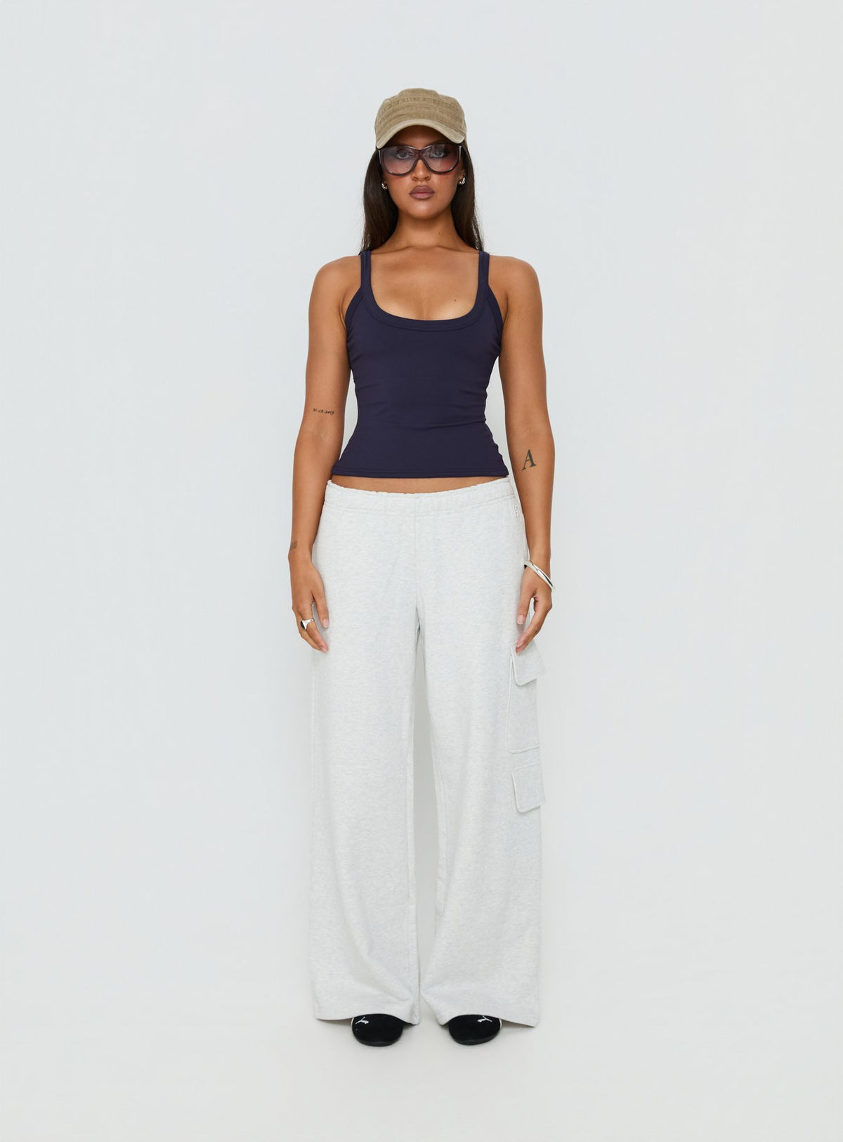 Kasper Cinched Longline Tank Top Navy
