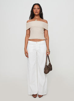front view of model wearing Princess Polly Vendi Low Rise Pant White Low Rise Pants 