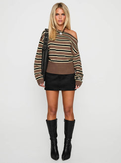 back view of model wearing Princess Polly Jalira Jumper Brown Stripe Long 