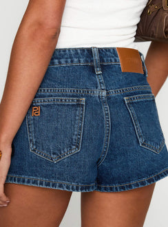 Dreamful Low Rise Mini Denim Shorts Dark Blue Wash Petite