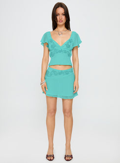 Pappilion Asymmetrical Mini Skirt Aqua Mini Skirts 