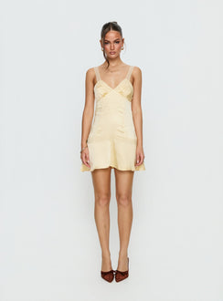 Sybelle Lace Drop Waist Mini Dress Yellow