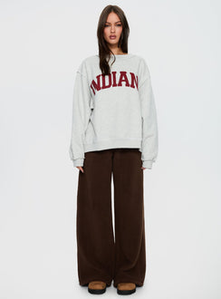front view of model wearing Princess Polly Siberia Fleece Track Pant Chocolate Brown High Rise Pants 