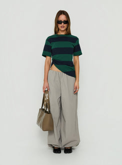 Showcasing the Your Orbit Nylon Baggy Pants Grey womens-regular-pants with high-rise front view of model wearing