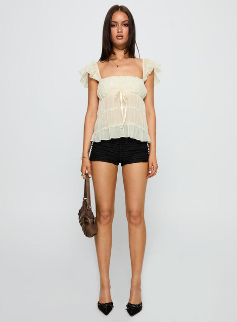 front view of model wearing Princess Polly Brighter Than Stars Tiered Top Cream Sleeveless Square Neck 