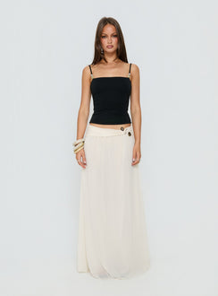   front view of model wearing Princess Polly Kaledia Chiffon Draped Maxi Skirt Cream Maxi Skirts 