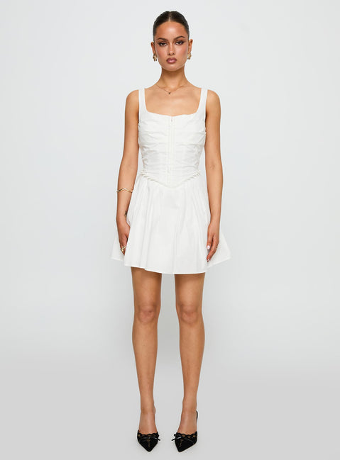 front view of model wearing Princess Polly Wild Ideas Mini Dress White Square Neck 