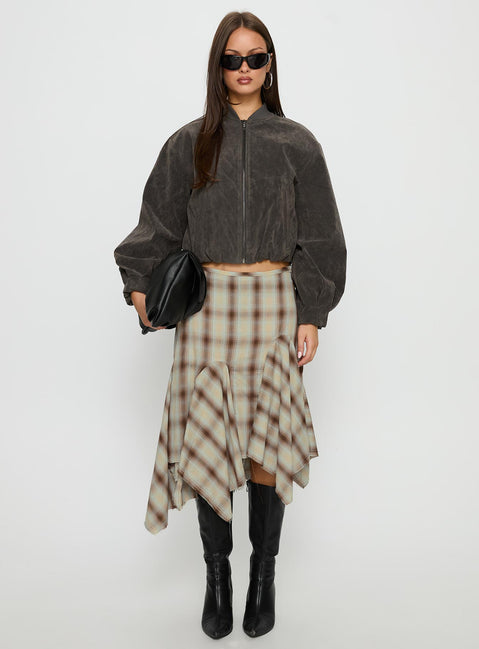   front view of model wearing Princess Polly Toshie Asymmetrical Midi Skirt Multi Check Midi Skirts 