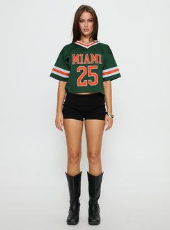U Miami Cropped Football Jersey Tee Green